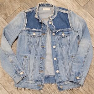 Women's Madewell collarless thunder cloud distressed denim jacket